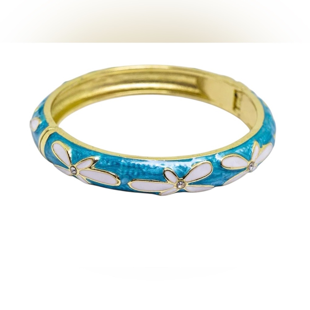 ENAMEL BRACELET BANGLE - PLUMERIA FLOWER WITH CZ STYLE NWOT